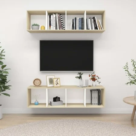 Wohnzimmermöbelwand 2 Einheiten weiß und Sonoma-Eiche von vidaXL, TV-Möbel - Ref: Foro24-3079786, Preis: 126,74 €, Rabatt: %