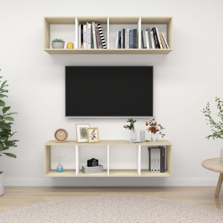Wohnzimmermöbelwand 2 Einheiten weiß und Sonoma-Eiche von vidaXL, TV-Möbel - Ref: Foro24-3079786, Preis: 128,62 €, Rabatt: %