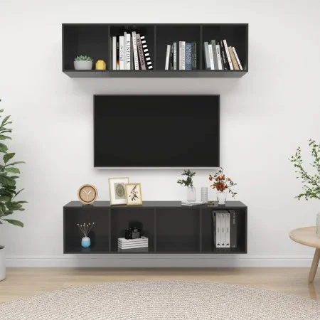 Wand-Wohnzimmermöbel, 2 Stück, glänzend graues Holzwerkstoff von vidaXL, TV-Möbel - Ref: Foro24-3079789, Preis: 121,63 €, Rab...