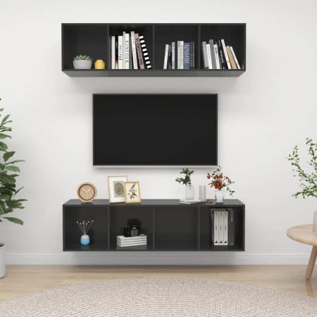 Wand-Wohnzimmermöbel, 2 Stück, glänzend graues Holzwerkstoff von vidaXL, TV-Möbel - Ref: Foro24-3079789, Preis: 123,09 €, Rab...