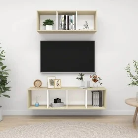 Muebles de salón 2 pzas madera ingeniería blanco y roble Sonoma de vidaXL, Muebles TV - Ref: Foro24-3079795, Precio: 113,05 €...