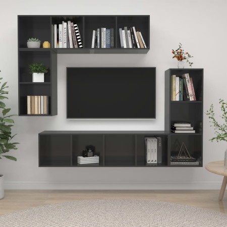 Wohnzimmermöbel 4-teilig, glänzend graues Holzwerkstoff von vidaXL, TV-Möbel - Ref: Foro24-3079825, Preis: 207,65 €, Rabatt: %