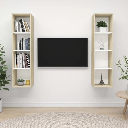 Wandmontierte Wohnzimmermöbel, 2 Stück, Weiß und Sonoma-Eiche von vidaXL, TV-Möbel - Ref: Foro24-3079867, Preis: 126,94 €, Ra...