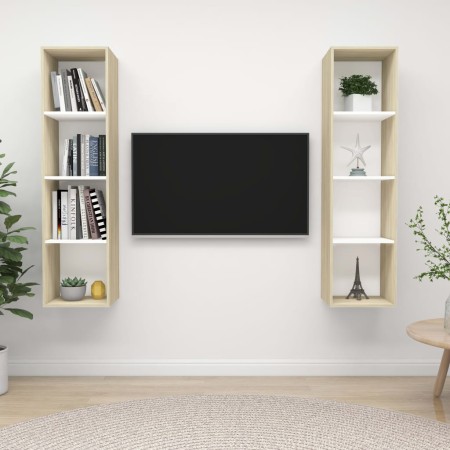 Wandmontierte Wohnzimmermöbel, 2 Stück, Weiß und Sonoma-Eiche von vidaXL, TV-Möbel - Ref: Foro24-3079867, Preis: 128,62 €, Ra...
