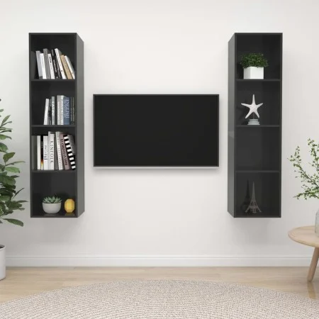 Wohnzimmer Wandmöbel 2 Stk. Technisches Holz glänzend grau von vidaXL, TV-Möbel - Ref: Foro24-3079870, Preis: 121,63 €, Rabat...