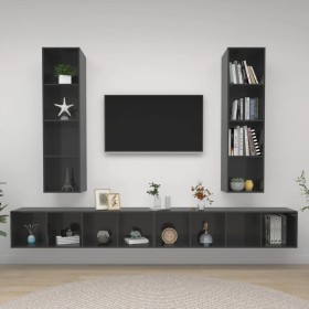 Muebles de salón de pared 4 pzas madera ingeniería gris brillo de vidaXL, Muebles TV - Ref: Foro24-3079897, Precio: 243,79 €,...