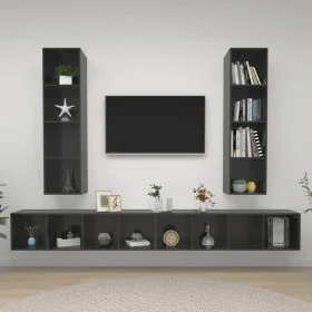 Wandmontierte Wohnzimmermöbel, 4-teilig, glänzend graues Holzwerkstoff von vidaXL, TV-Möbel - Ref: Foro24-3079897, Preis: 240...