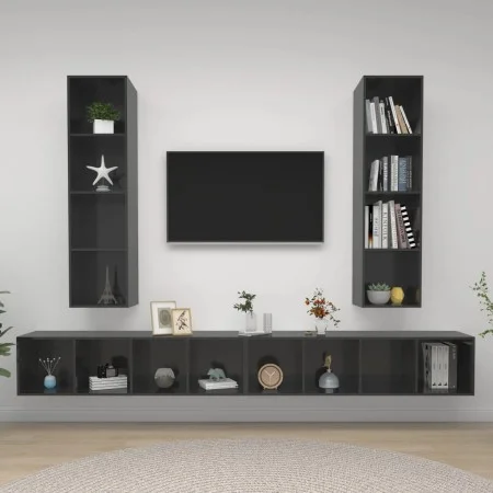 Wandmontierte Wohnzimmermöbel, 4-teilig, glänzend graues Holzwerkstoff von vidaXL, TV-Möbel - Ref: Foro24-3079897, Preis: 240...