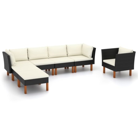 Gartenmöbel-Set, 7-teilig, schwarzes Eukalyptus-Kunstrattan von vidaXL, Gartensets - Ref: Foro24-3082083, Preis: 490,88 €, Ra...