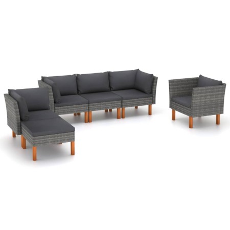Gartenmöbel-Set 6-teilig, synthetisches Rattan, grau, Eukalyptus von vidaXL, Gartensets - Ref: Foro24-3082084, Preis: 484,69 ...
