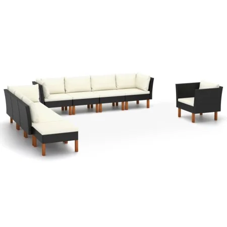 Gartenmöbel-Set 10-teilig, schwarzes Eukalyptus-Kunstrattan von vidaXL, Gartensets - Ref: Foro24-3082089, Preis: 678,41 €, Ra...