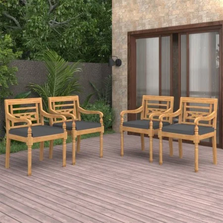 Sillas Batavia con cojines 4 unidades madera maciza de teca von vidaXL, Gartenstühle - Ref: Foro24-3087057, Preis: 480,90 €, ...