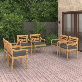 Batavia chairs with cushions 6 units solid teak wood by vidaXL, Garden chairs - Ref: Foro24-3087058, Price: 719,48 €, Discoun...