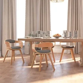 Esszimmerstühle, 4 Stück, gebogene Holzstruktur und hellgraues Stoffpolster von vidaXL, Essstühle - Ref: Foro24-3092387, Prei...