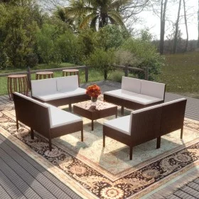 Garden furniture set 9 pieces with brown synthetic rattan cushions by vidaXL, Garden sets - Ref: Foro24-3094315, Price: 614,2...