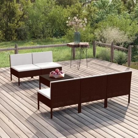 6-teiliges Gartenmöbel-Set und braune synthetische Rattankissen von vidaXL, Gartensets - Ref: Foro24-3094319, Preis: 369,07 €...