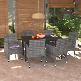 Garden dining set 7 pieces and gray synthetic rattan cushions by vidaXL, Garden sets - Ref: Foro24-3094982, Price: 527,34 €, ...