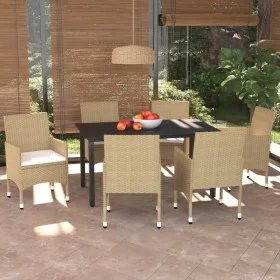 7-piece garden dining set with beige synthetic rattan cushions by vidaXL, Garden sets - Ref: Foro24-3094988, Price: 527,43 €,...