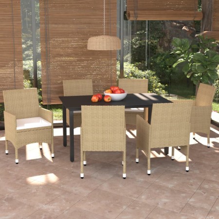 7-piece garden dining set with beige synthetic rattan cushions by vidaXL, Garden sets - Ref: Foro24-3094988, Price: 526,24 €,...