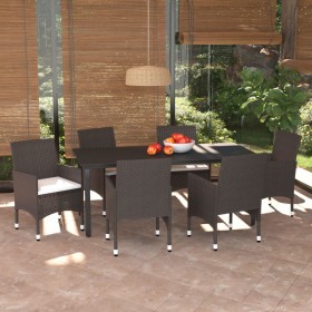 Set muebles de jardín con cojines 7 pzas ratán sintético marrón