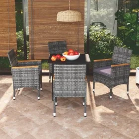 5-teiliges Gartenmöbel-Set mit grauen synthetischen Rattankissen von vidaXL, Gartensets - Ref: Foro24-3095004, Preis: 402,83 ...