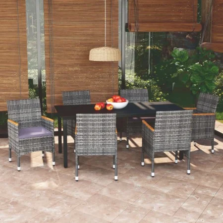 7-teiliges Gartenmöbel-Set mit grauen synthetischen Rattankissen von vidaXL, Gartensets - Ref: Foro24-3095007, Preis: 561,85 ...