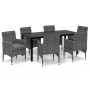 7-teiliges Gartenmöbel-Set mit grauen synthetischen Rattankissen von vidaXL, Gartensets - Ref: Foro24-3095007, Preis: 569,21 ...
