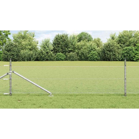 Reja con postes Plateado 0.8 x 100 m Acero recubierto de PVC