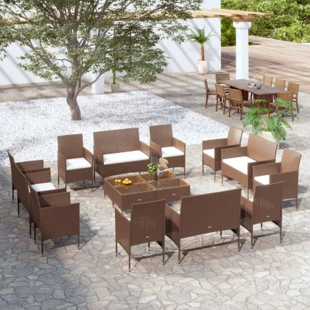 Gartenmöbel-Set 16-teilig und braune synthetische Rattankissen von vidaXL, Gartensets - Ref: Foro24-3095958, Preis: 869,09 €,...