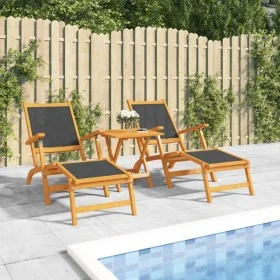 Garden chairs with footrest 2 pcs acacia wood and textilene by vidaXL, Loungers - Ref: Foro24-3120441, Price: 193,25 €, Disco...