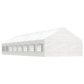 Cenador con techo polietileno blanco 17,84x5,88x3,75 m
