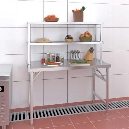 Küchenarbeitstisch mit Edelstahlregal 120x60x145cm von vidaXL, Wiederherstellung - Ref: Foro24-3155992, Preis: 278,95 €, Raba...