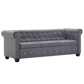 Sofá chesterfield de 3 plazas de terciopelo 199x75x72 cm gris Sofá chesterfield de 3 plazas de terciopelo 199x75x72 cm gris