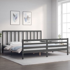 Estructura cama de matrimonio con cabecero madera maciza gris