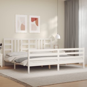 Weißer Massivholzbettrahmen mit Kopfteil 200x200 cm von vidaXL, Betten und Lattenroste - Ref: Foro24-3193942, Preis: 156,16 €...