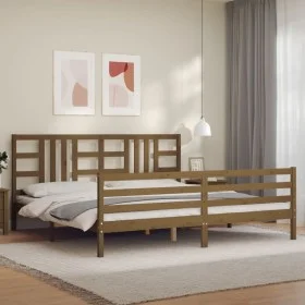 Honey brown solid wood bed frame and headboard 200x200 cm by vidaXL, Beds and slatted bases - Ref: Foro24-3193944, Price: 170...