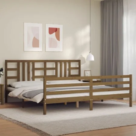 Honey brown solid wood bed frame and headboard 200x200 cm by vidaXL, Beds and slatted bases - Ref: Foro24-3193944, Price: 170...