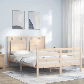 Bed frame with solid wood headboard 140x200 cm by vidaXL, Beds and slatted bases - Ref: Foro24-3194051, Price: 134,31 €, Disc...