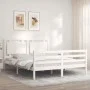 White solid wood bed frame with headboard 160x200 cm by vidaXL, Beds and slatted bases - Ref: Foro24-3194062, Price: 164,21 €...