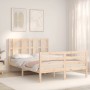 Double bed frame with solid wood headboard by vidaXL, Beds and slatted bases - Ref: Foro24-3194086, Price: 124,97 €, Discount: %