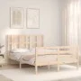 Double bed frame with solid wood headboard by vidaXL, Beds and slatted bases - Ref: Foro24-3194086, Price: 122,03 €, Discount: %