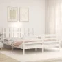 Double bed frame with white solid wood headboard by vidaXL, Beds and slatted bases - Ref: Foro24-3194122, Price: 153,60 €, Di...