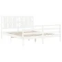 Double bed frame with white solid wood headboard by vidaXL, Beds and slatted bases - Ref: Foro24-3194122, Price: 153,60 €, Di...
