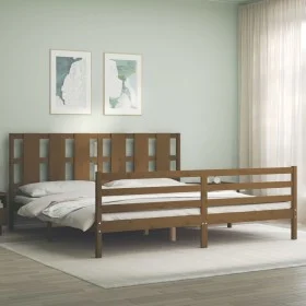 Honey brown solid wood bed frame and headboard 200x200 cm by vidaXL, Beds and slatted bases - Ref: Foro24-3194139, Price: 179...