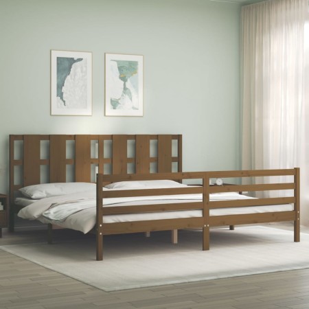 Estructura cama y cabecero madera maciza marrón miel 200x200 cm de vidaXL, Camas y somieres - Ref: Foro24-3194139, Precio: 18...