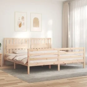 Bed frame with solid wood headboard 200x200 cm by vidaXL, Beds and slatted bases - Ref: Foro24-3194331, Price: 162,75 €, Disc...