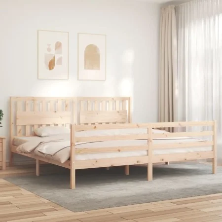 Bed frame with solid wood headboard 200x200 cm by vidaXL, Beds and slatted bases - Ref: Foro24-3194331, Price: 162,75 €, Disc...