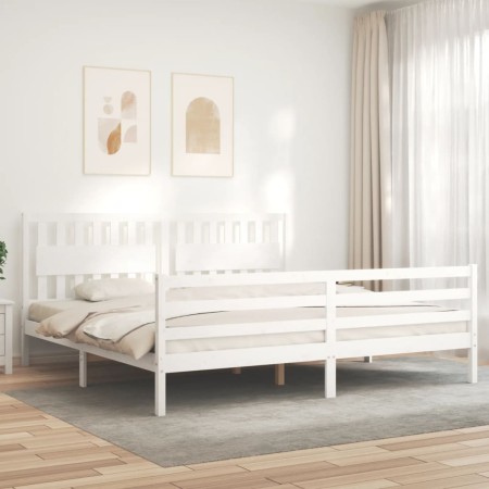 Weißer Massivholzbettrahmen mit Kopfteil 200x200 cm von vidaXL, Betten und Lattenroste - Ref: Foro24-3194332, Preis: 184,48 €...