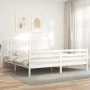 White solid wood bed frame with headboard 200x200 cm by vidaXL, Beds and slatted bases - Ref: Foro24-3194332, Price: 182,18 €...