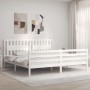 Weißer Massivholzbettrahmen mit Kopfteil 200x200 cm von vidaXL, Betten und Lattenroste - Ref: Foro24-3194332, Preis: 184,48 €...